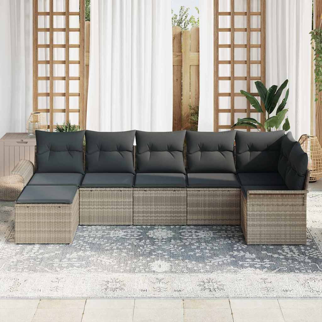 Set Divano da Giardino 7 pz Grigio chiaro polyrattan