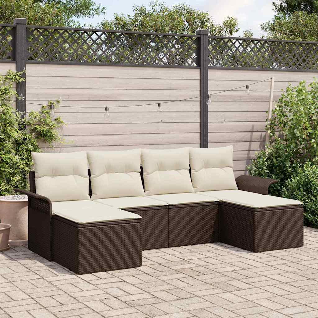 Set Divano da Giardino 6 pz Marrone polyrattan