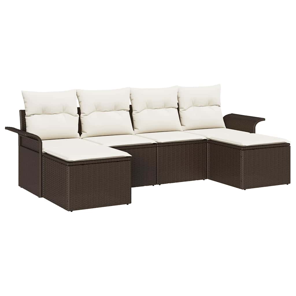 Set Divano da Giardino 6 pz Marrone polyrattan