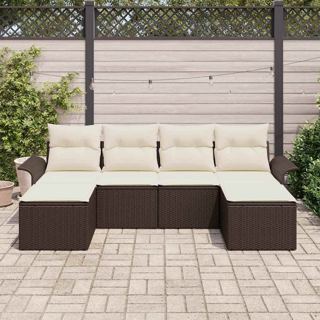 Set Divano da Giardino 6 pz Marrone polyrattan