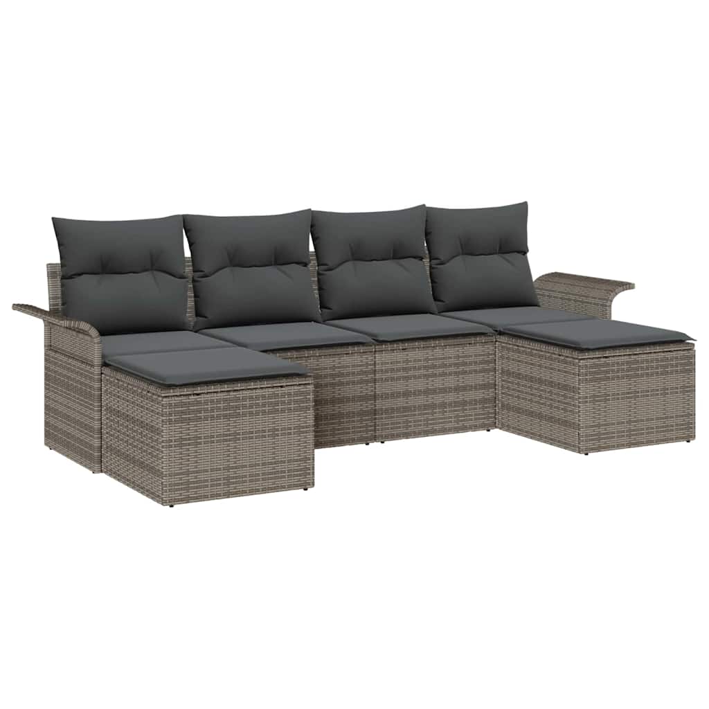 Set Divano da Giardino 6 pz Grigio polyrattan