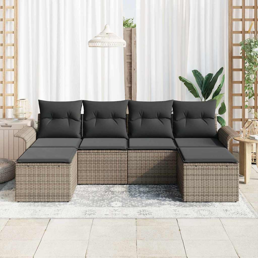 Set Divano da Giardino 6 pz Grigio polyrattan