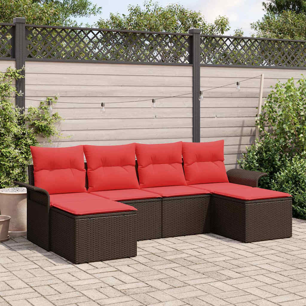 Set Divano da Giardino 6 pz Marrone Poly Rattan