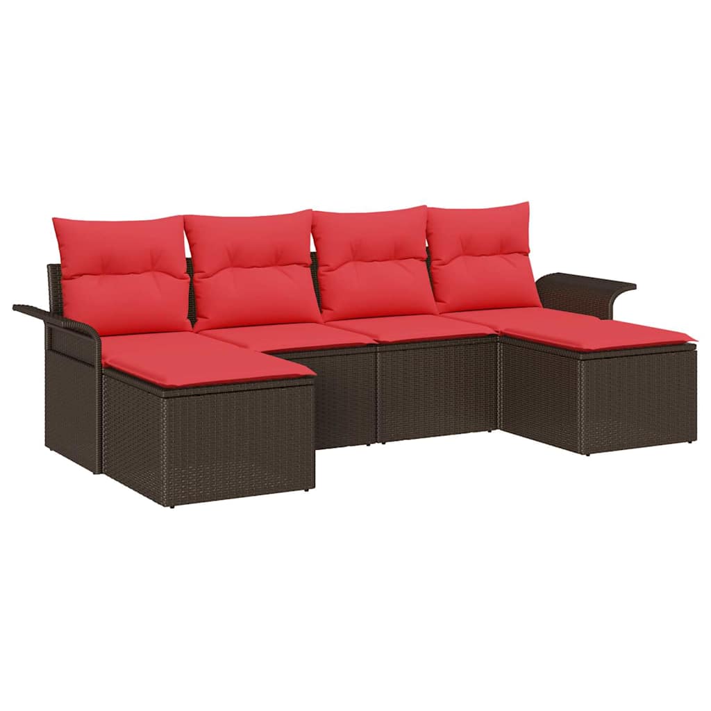 Set Divano da Giardino 6 pz Marrone Poly Rattan