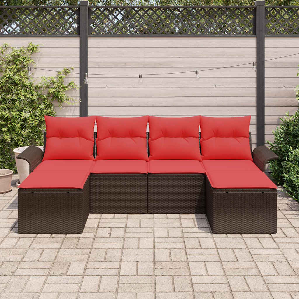 Set Divano da Giardino 6 pz Marrone Poly Rattan