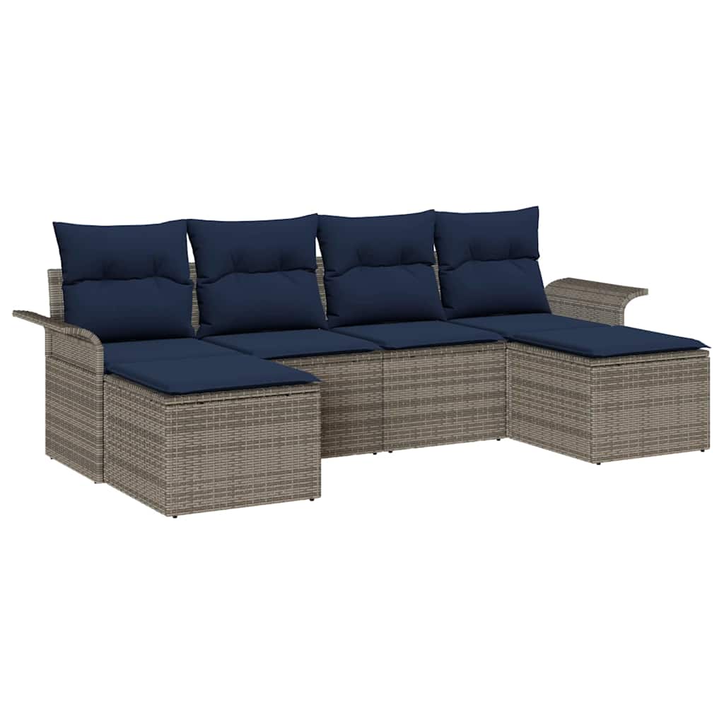 Set Divano da Giardino 6 pz Grigio Poly Rattan