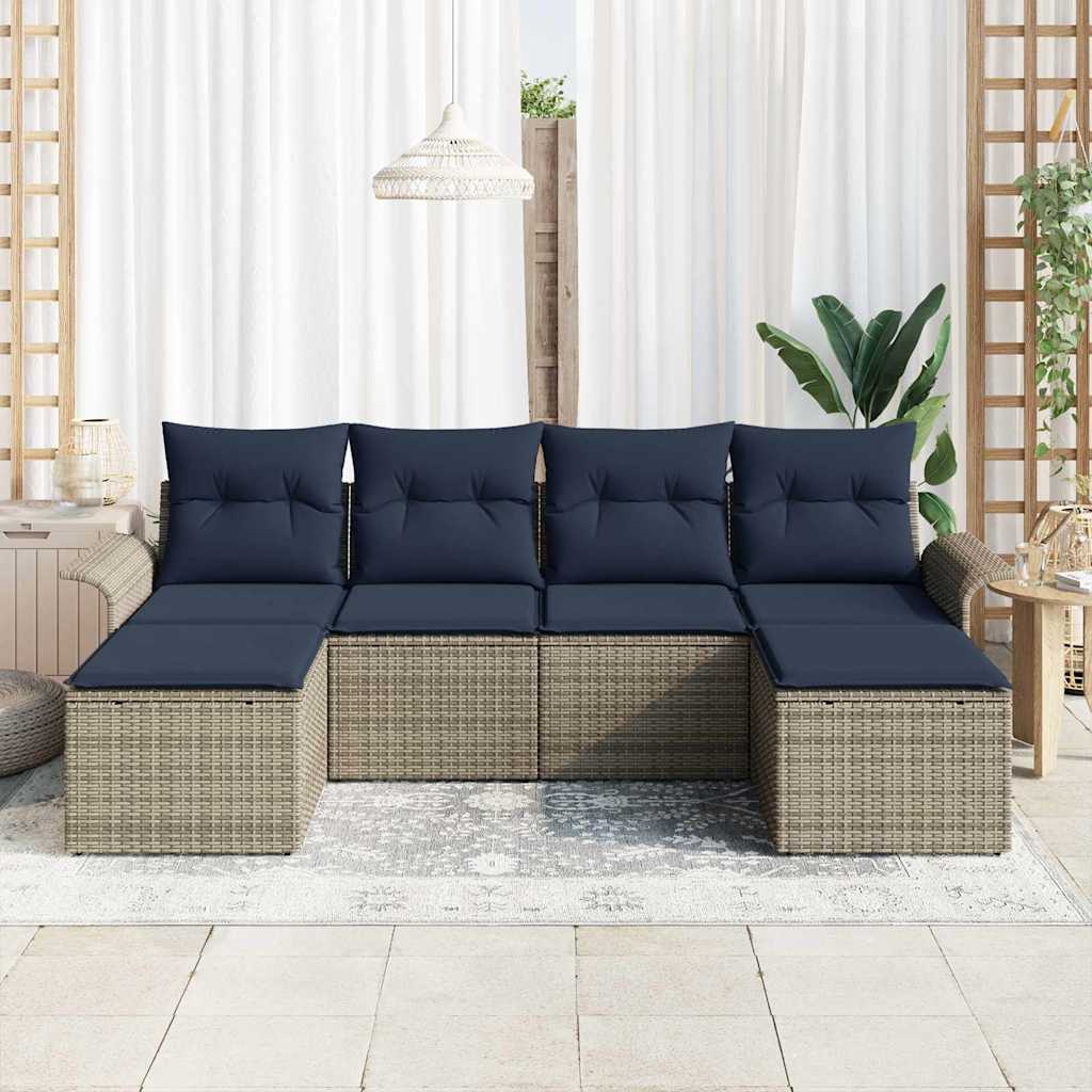 Set Divano da Giardino 6 pz Grigio Poly Rattan