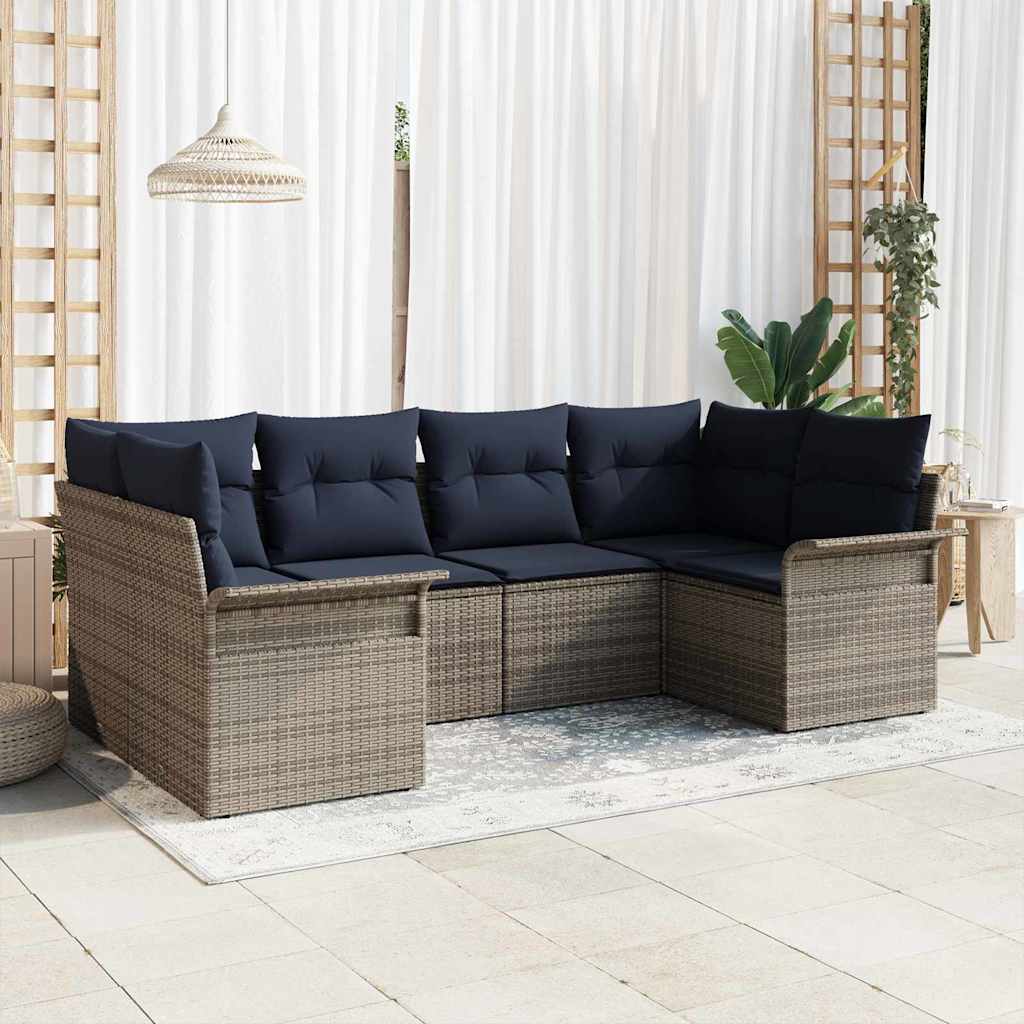 Set Divano da Giardino 6 pz Grigio Poly Rattan