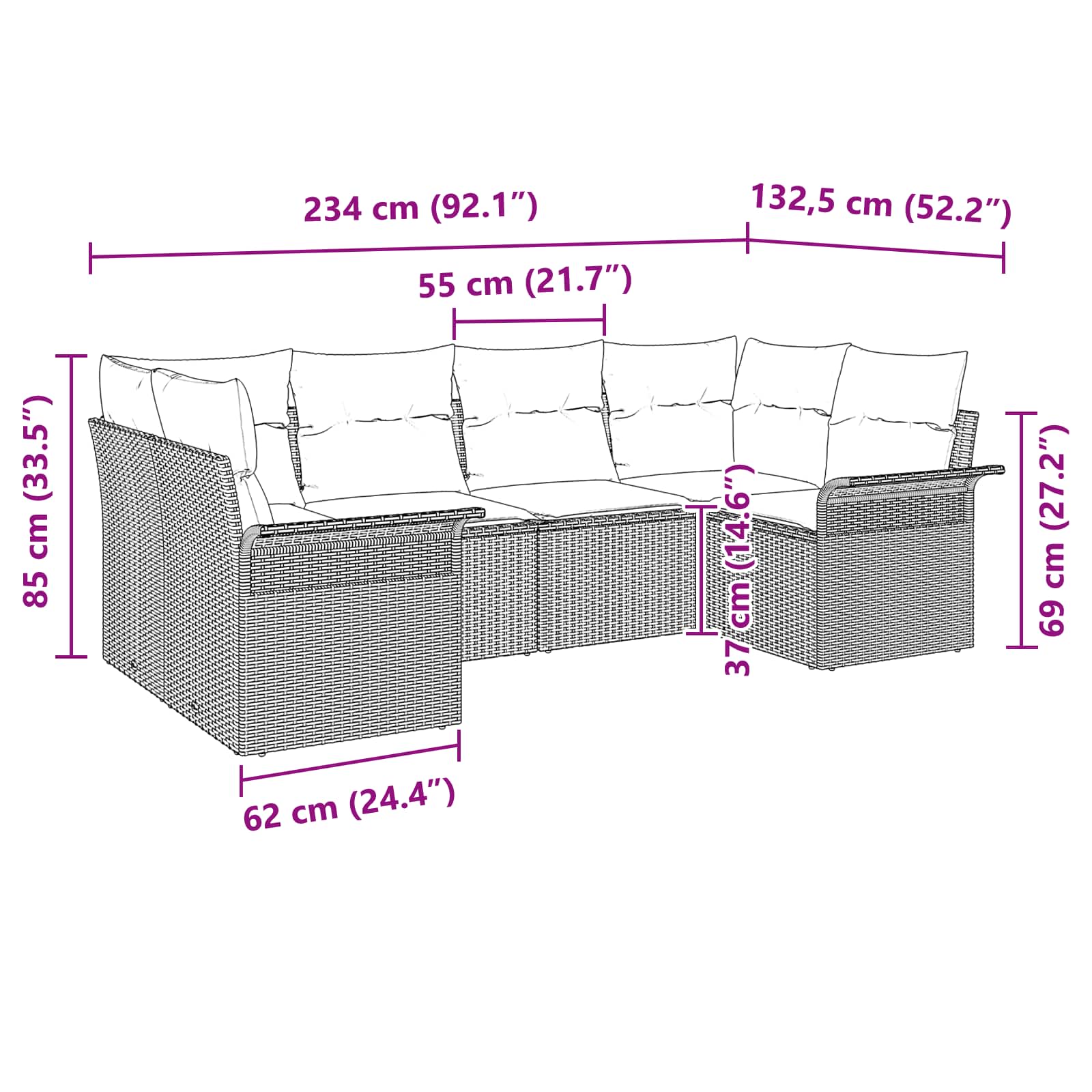 Set Divano da Giardino 6 pz Grigio Poly Rattan