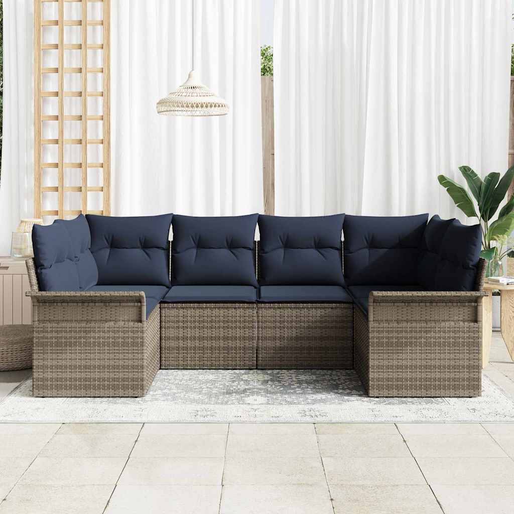 Set Divano da Giardino 6 pz Grigio Poly Rattan