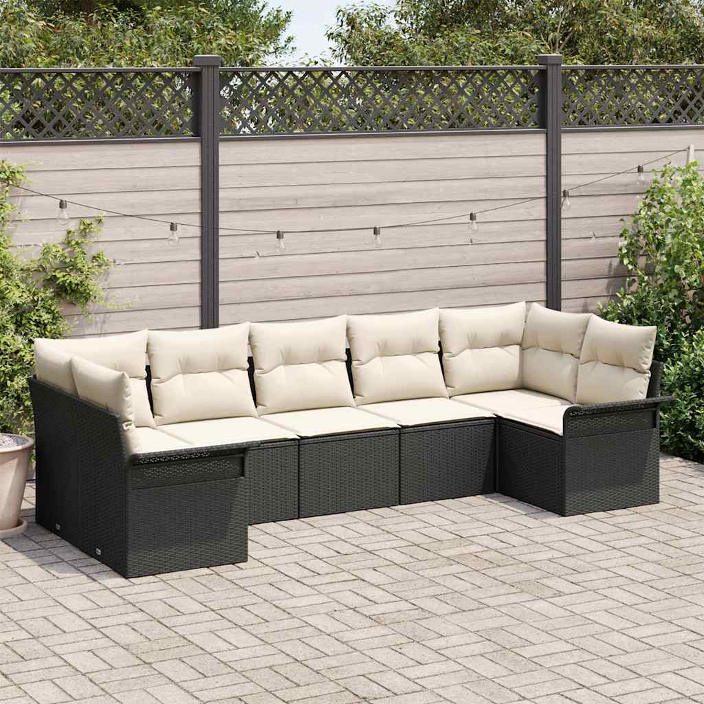 Set Divano da Giardino 7 pz Nero Poly Rattan