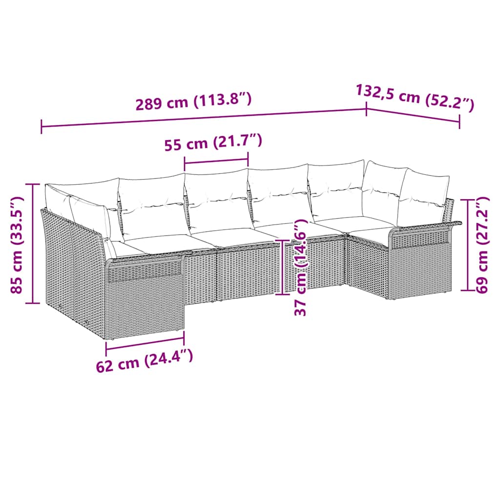 Set Divano da Giardino 7 pz Nero Poly Rattan