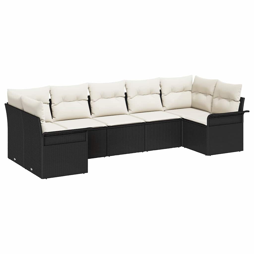 Set Divano da Giardino 7 pz Nero Poly Rattan