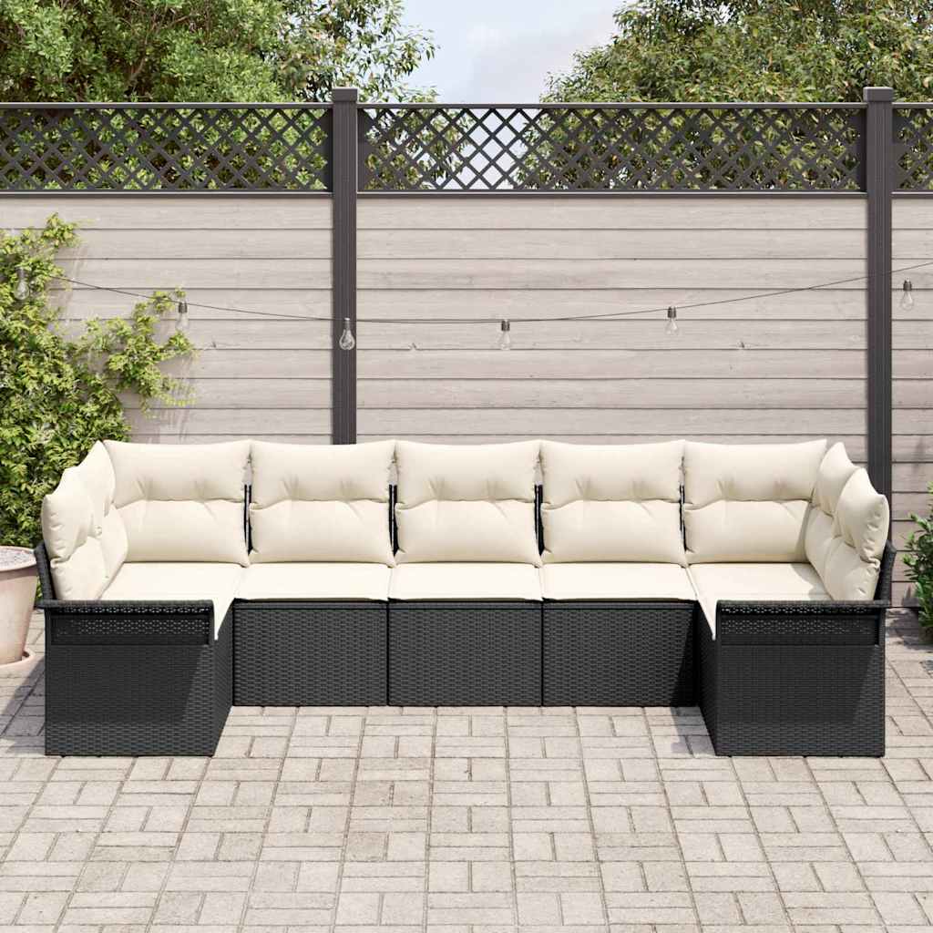 Set Divano da Giardino 7 pz Nero Poly Rattan