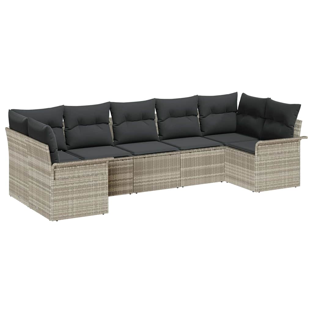 Set Divano da Giardino 7 pz Grigio chiaro Poly Rattan