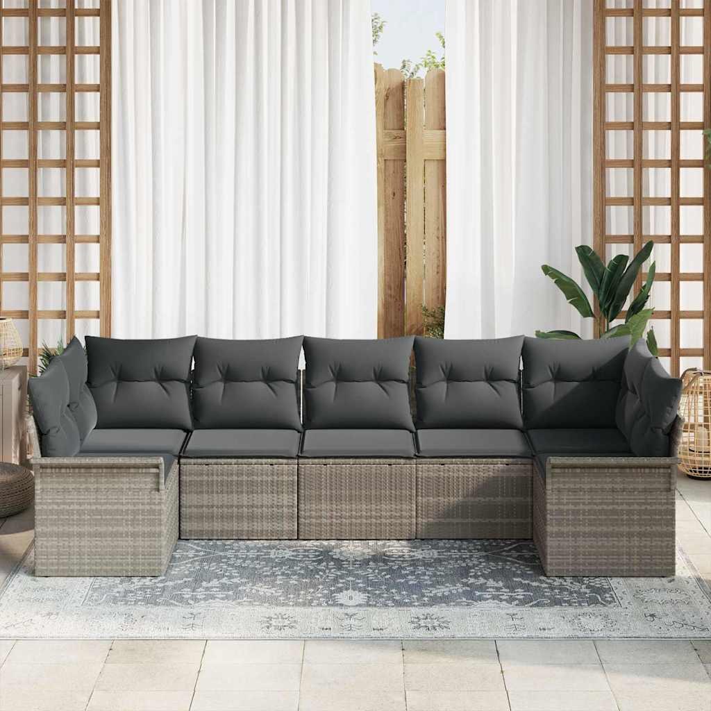Set Divano da Giardino 7 pz Grigio chiaro Poly Rattan