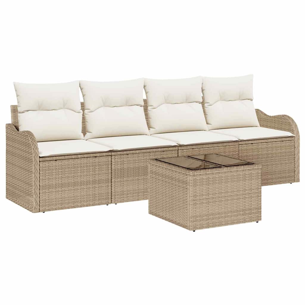 Set Divano da Giardino 5 pz 4-Numero di posti Beige e Crema