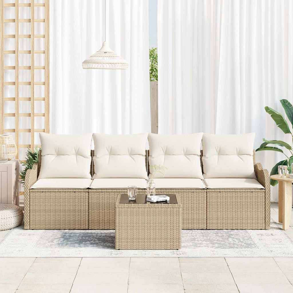 Set Divano da Giardino 5 pz 4-Numero di posti Beige e Crema
