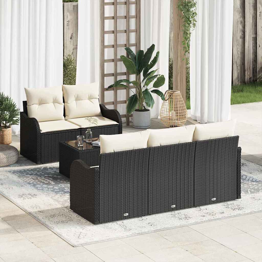 Set Divano da Giardino 6 pz 5-Numero di posti Nero e Crema