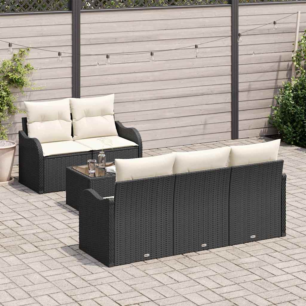 Set Divano da Giardino 6 pz 5-Numero di posti Nero e Crema