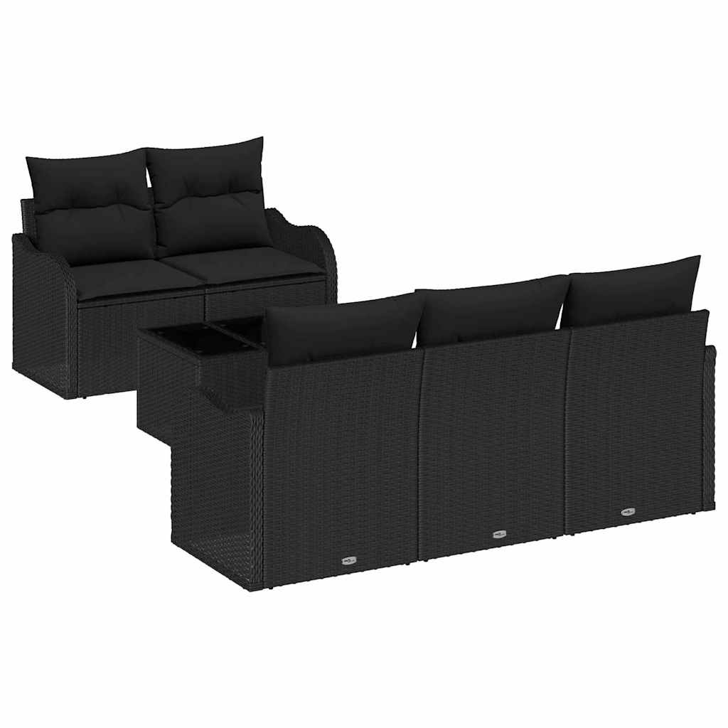 Set Divano da Giardino 6 pz 5-Numero di posti Nero polyrattan