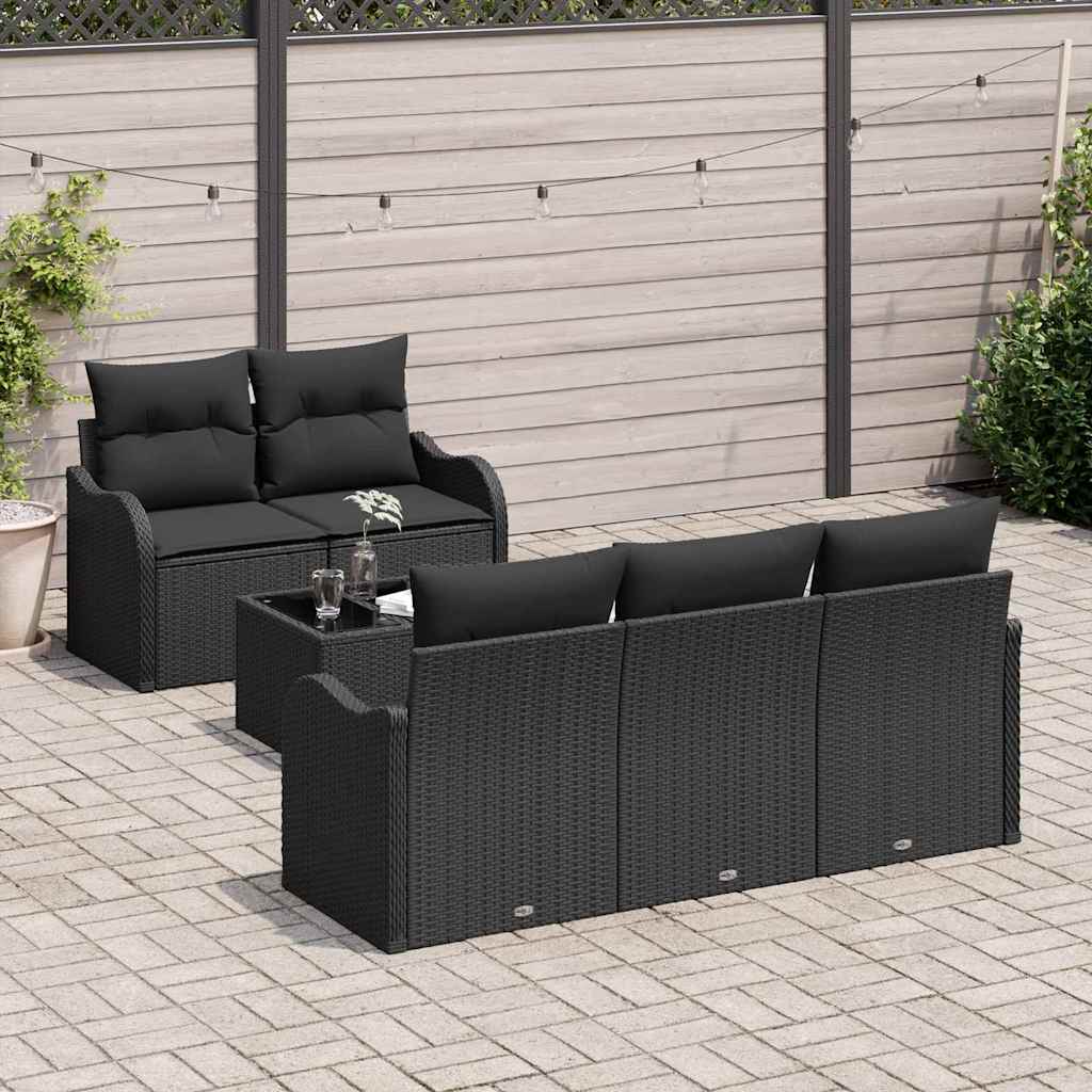 Set Divano da Giardino 6 pz 5-Numero di posti Nero polyrattan