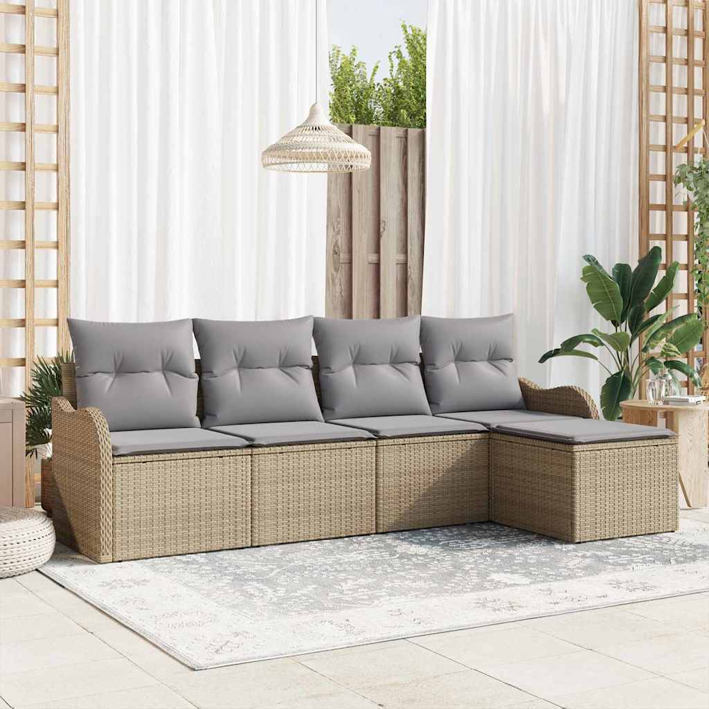 Set Divano da Giardino 5 pz Beige e Grigio Chiaro polyrattan