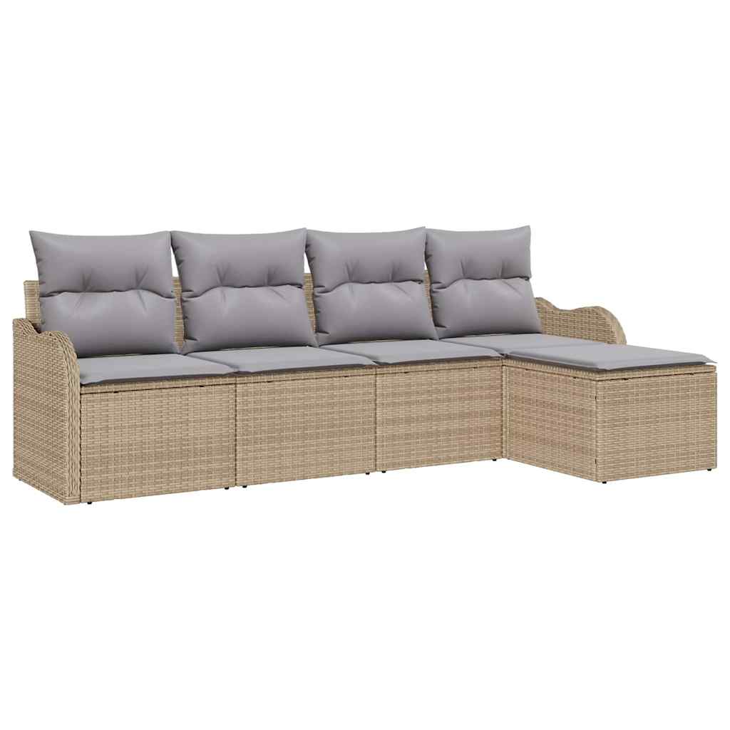 Set Divano da Giardino 5 pz Beige e Grigio Chiaro polyrattan