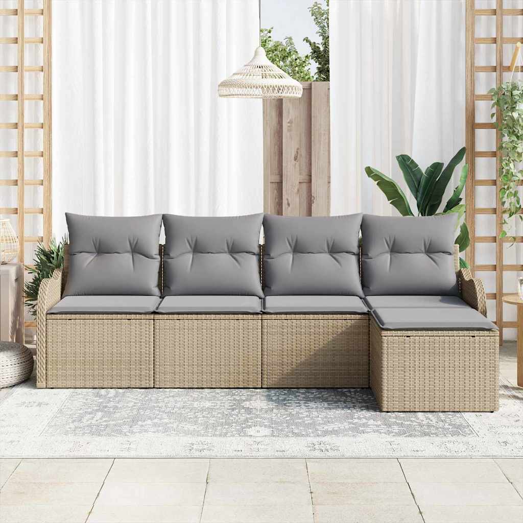 Set Divano da Giardino 5 pz Beige e Grigio Chiaro polyrattan