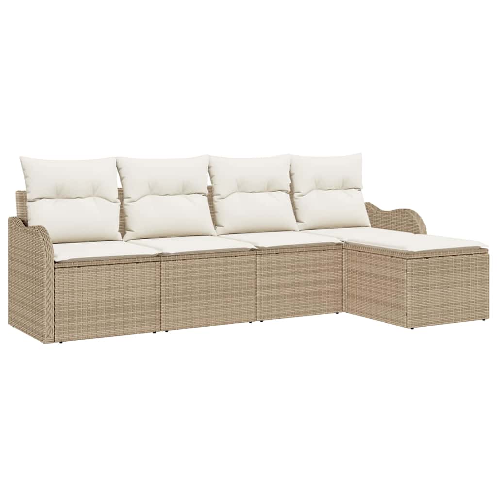Set Divano da Giardino 5 pz Beige e Bianco polyrattan