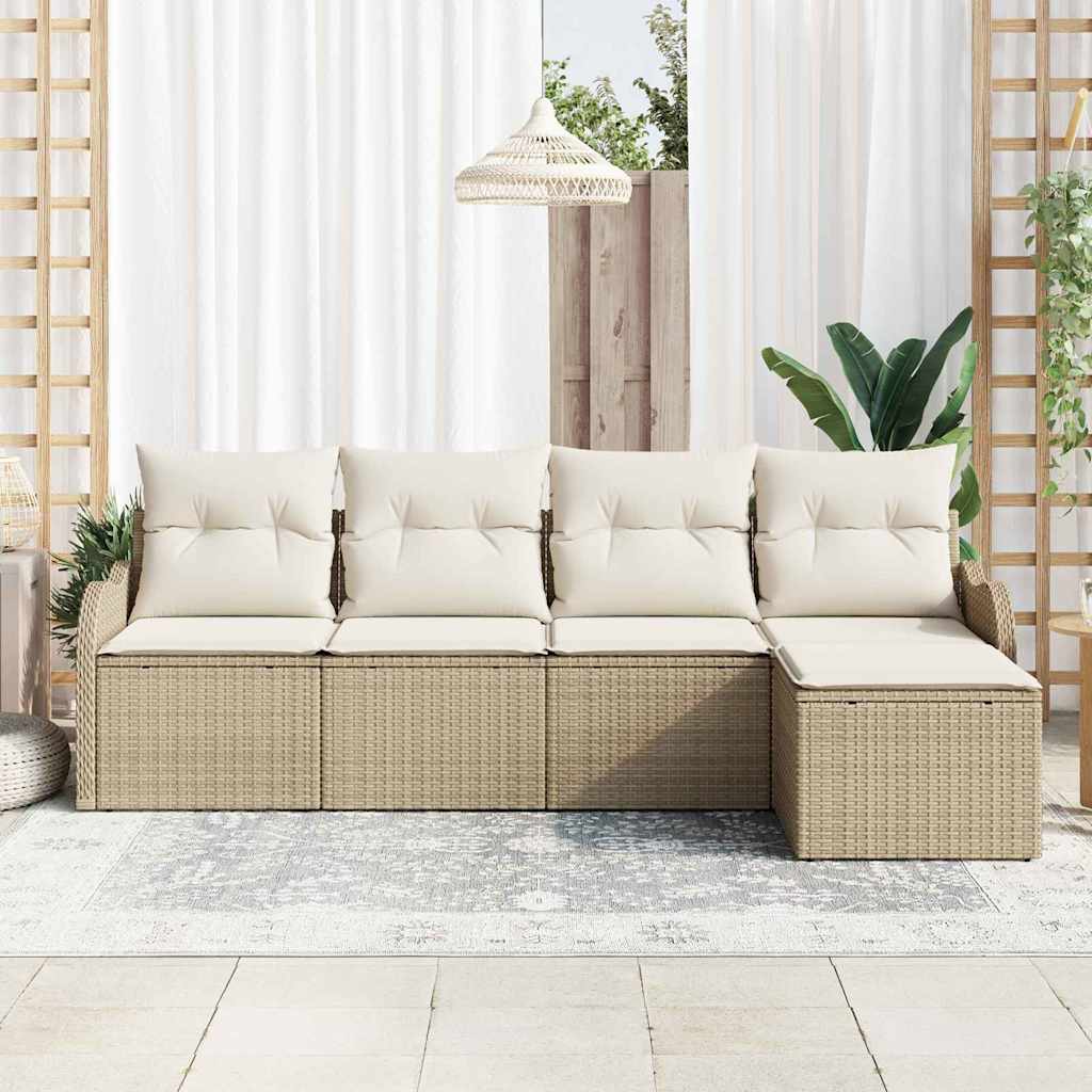 Set Divano da Giardino 5 pz Beige e Bianco polyrattan