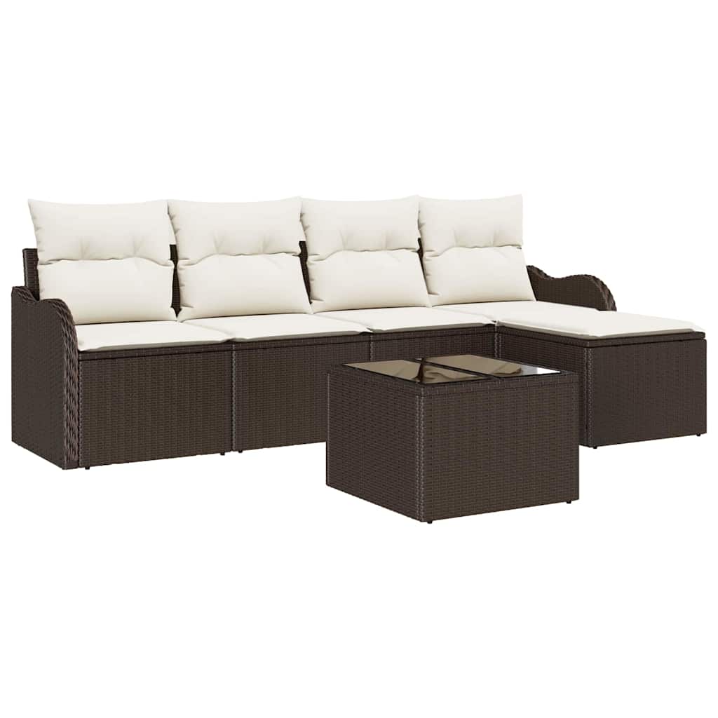 Set Divano da Giardino 6 pz Marrone e bianco polyrattan