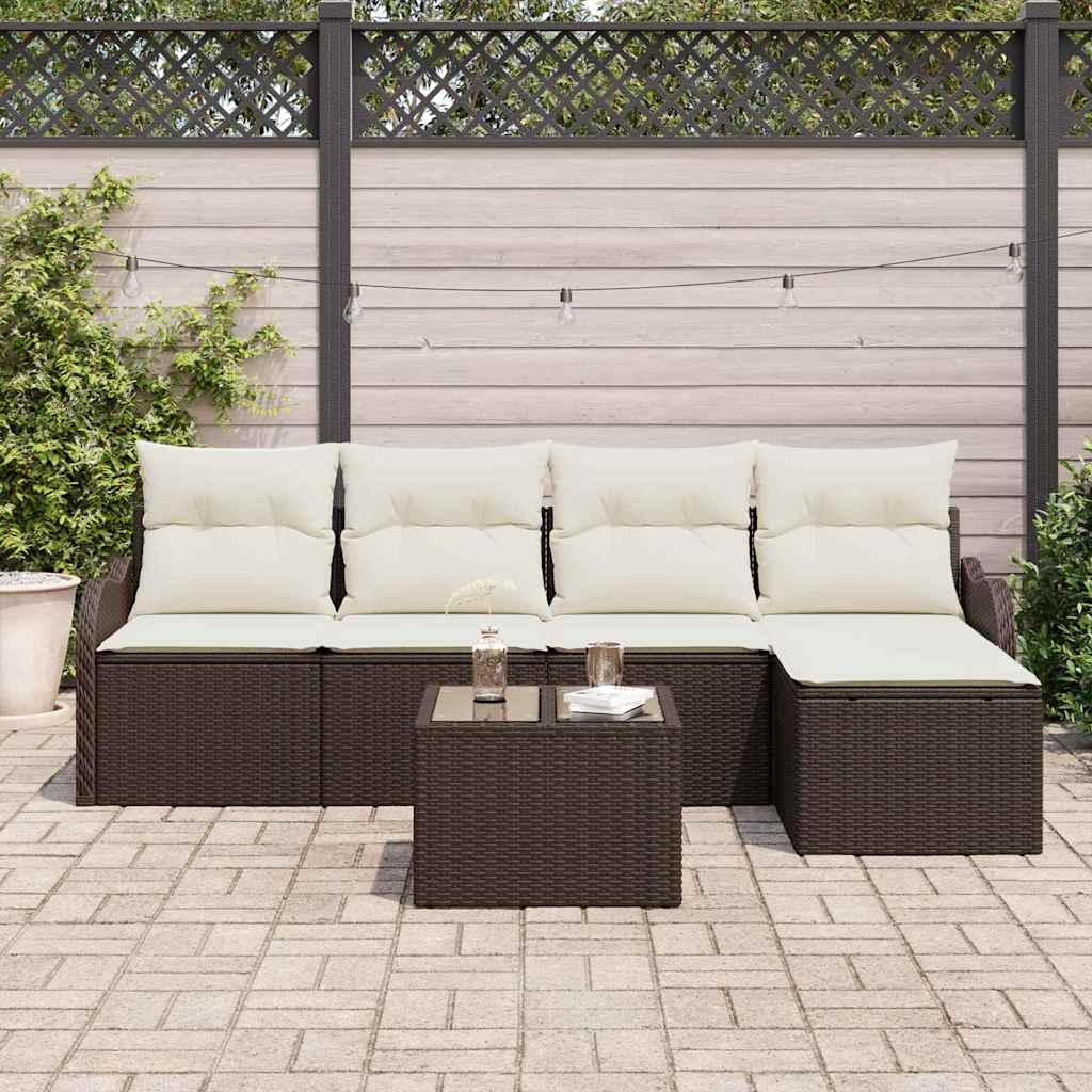 Set Divano da Giardino 6 pz Marrone e bianco polyrattan