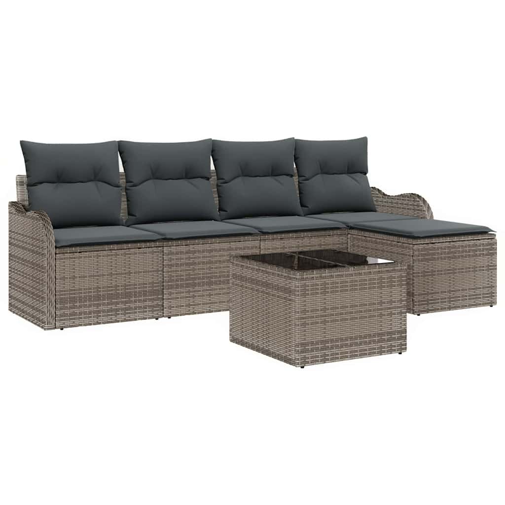 Set Divano da Giardino 6 pz Grigio polyrattan