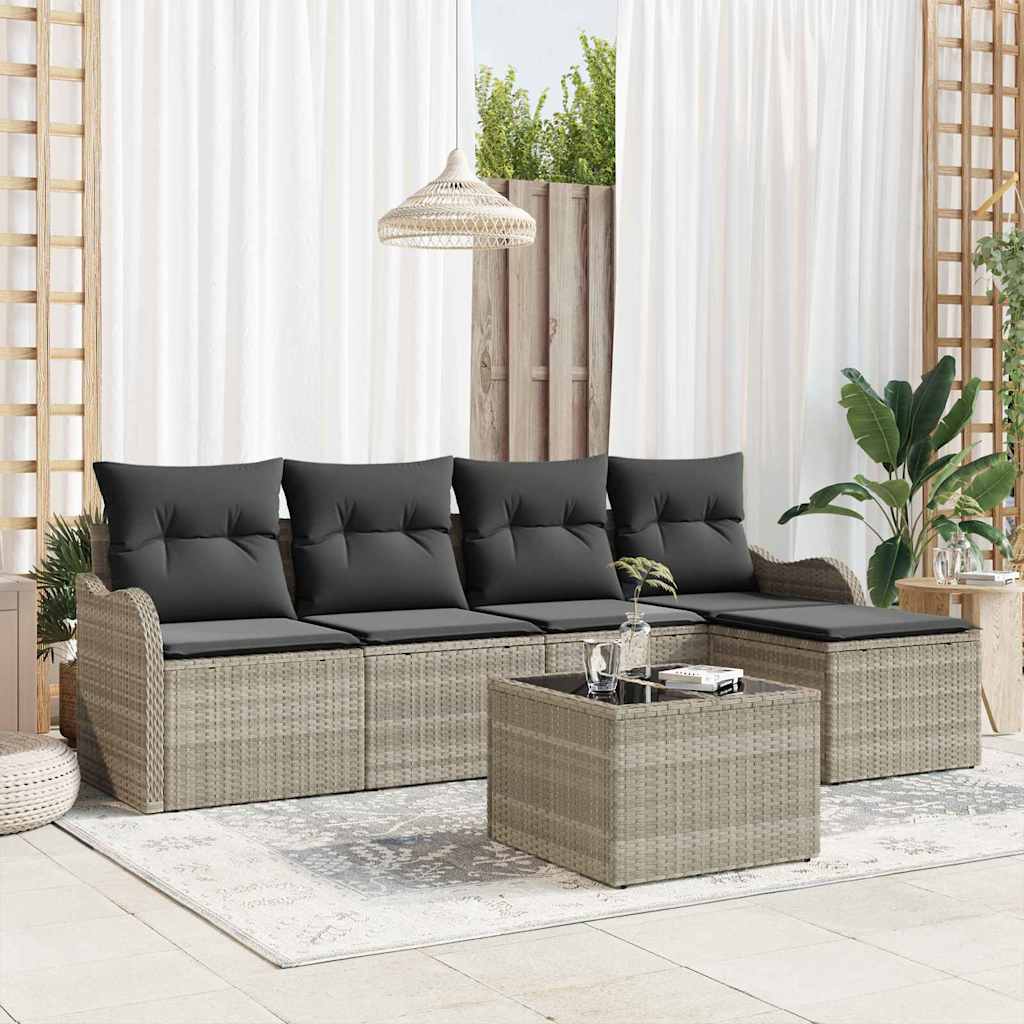 Set Divano da Giardino 6 pz Grigio Chiaro polyrattan