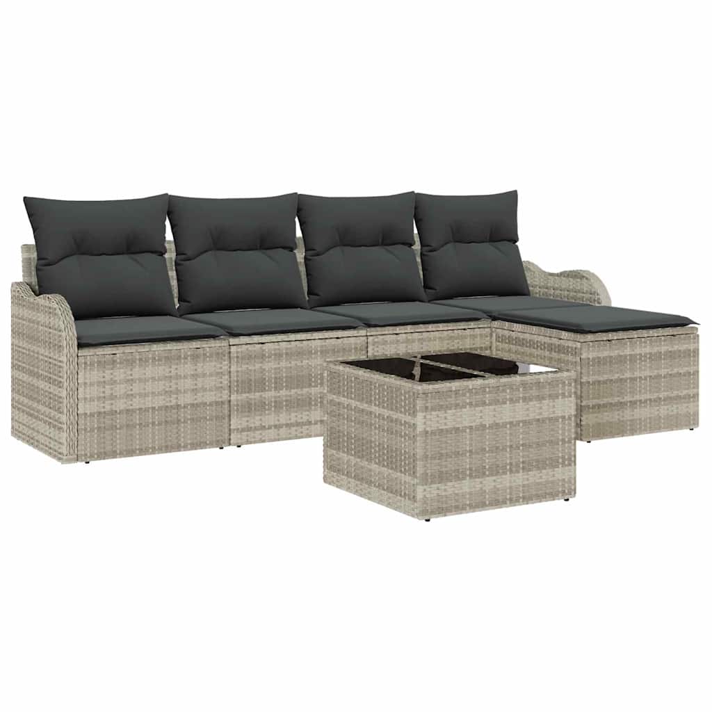 Set Divano da Giardino 6 pz Grigio Chiaro polyrattan