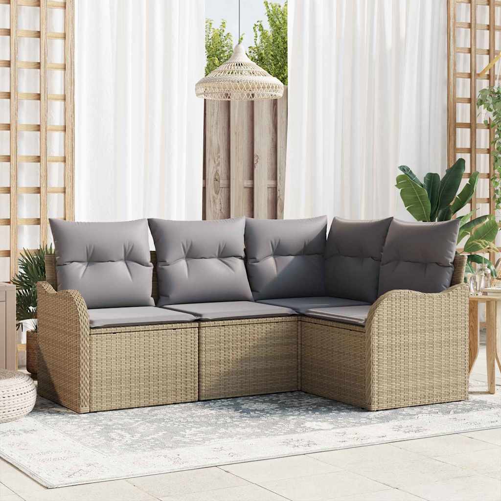 Set Divano da Giardino 4 pz Beige polyrattan