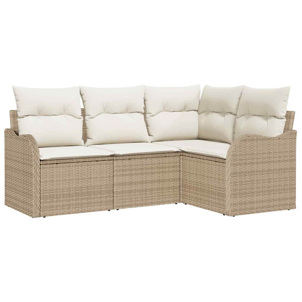 Set Divano da Giardino 4 pz Beige polyrattan