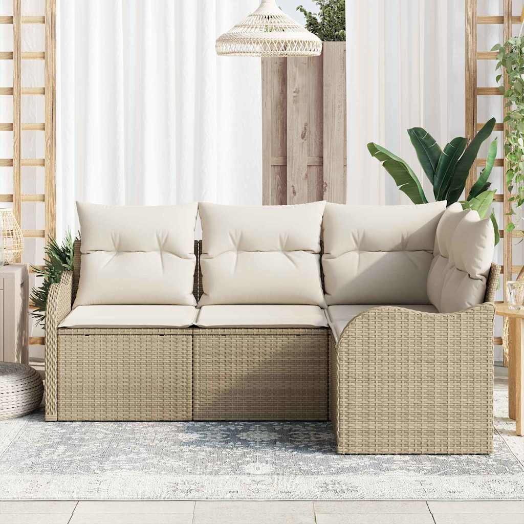 Set Divano da Giardino 4 pz Beige polyrattan