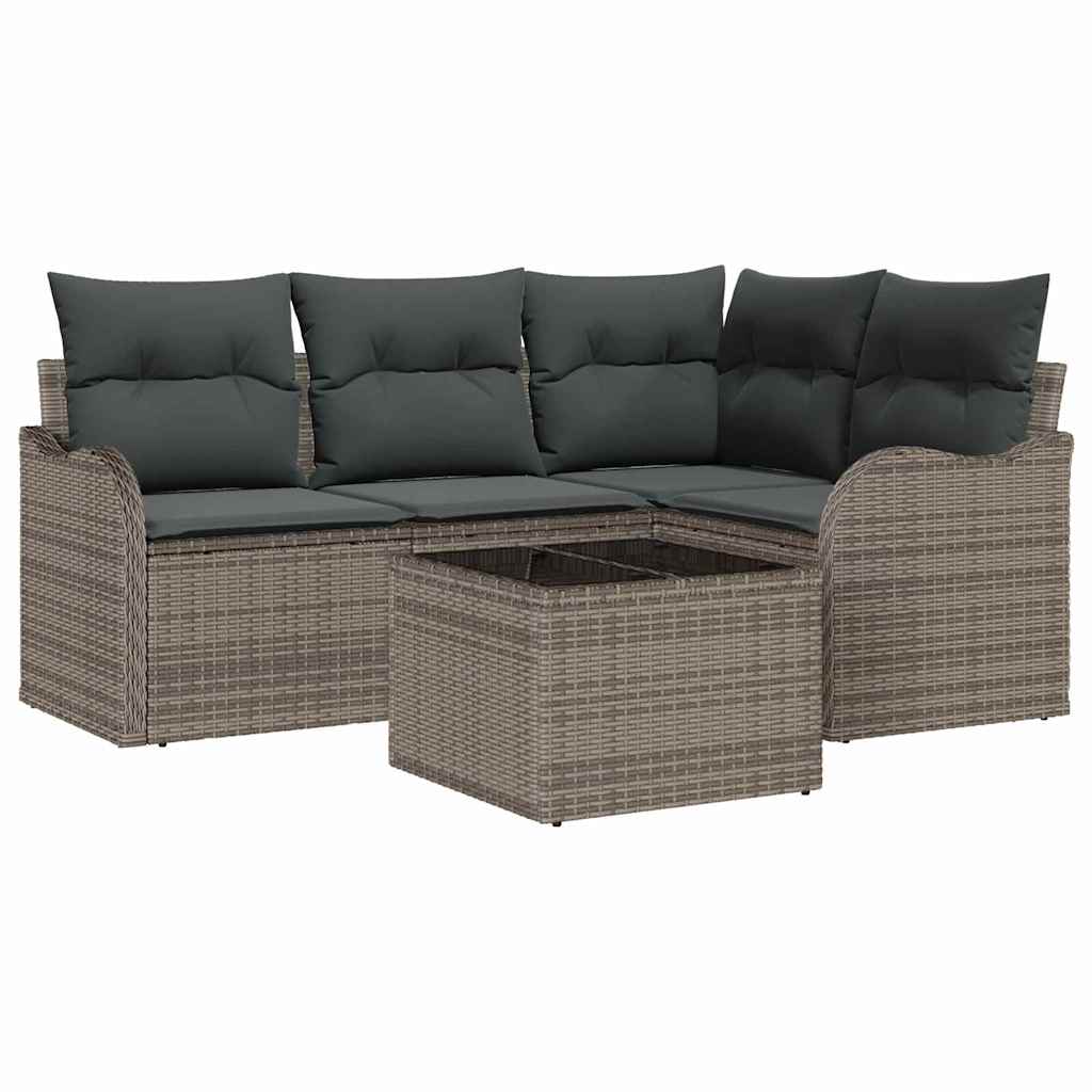 Set Divano da Giardino 5 pz Nero polyrattan