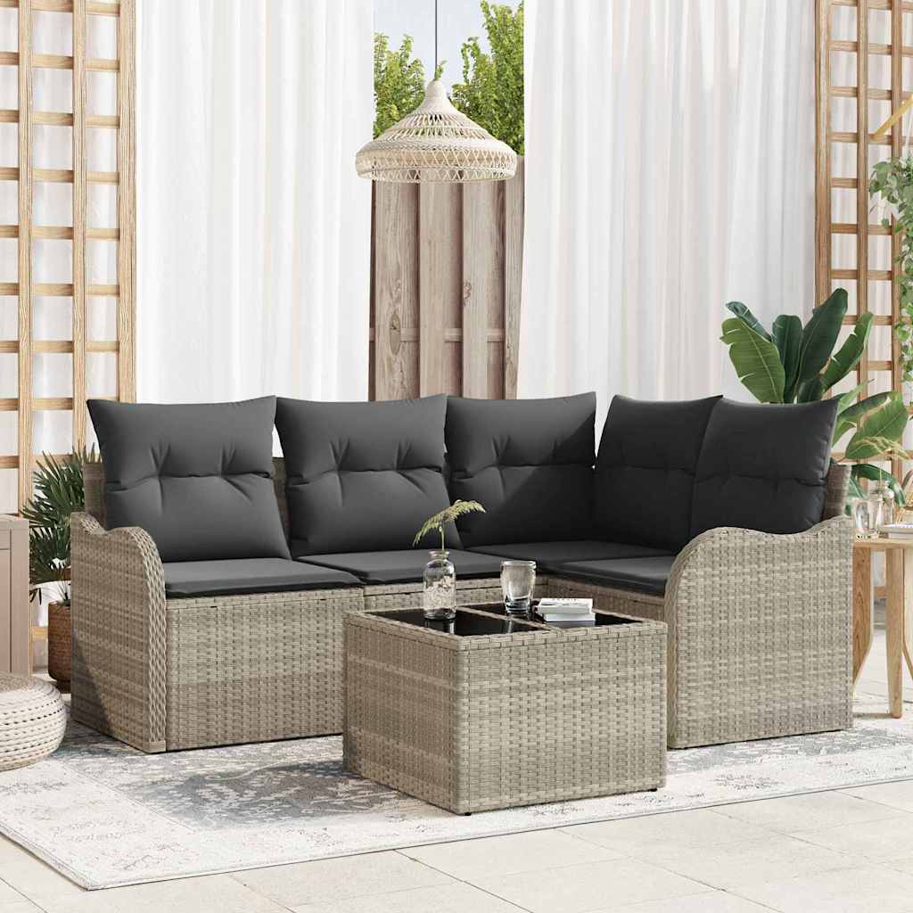 Set Divano da Giardino 5 pz Grigio polyrattan