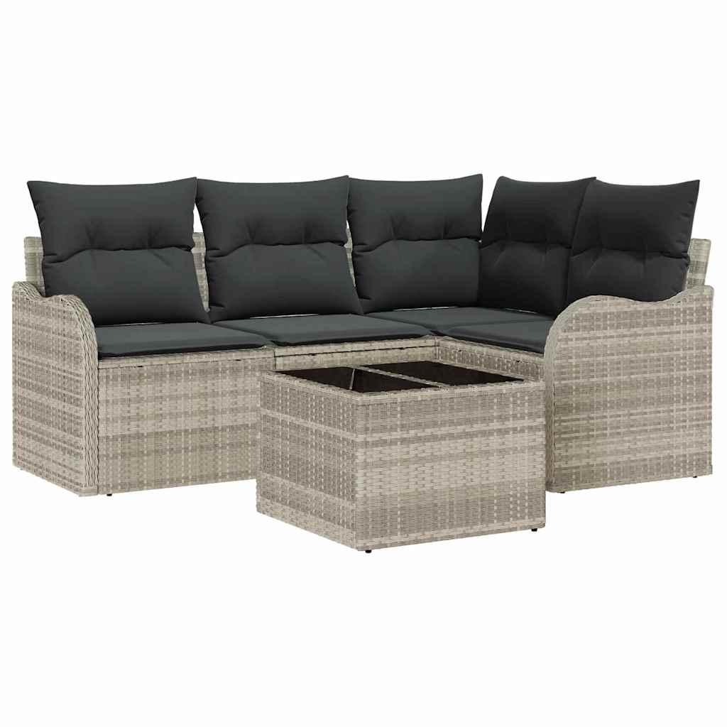 Set Divano da Giardino 5 pz Grigio polyrattan