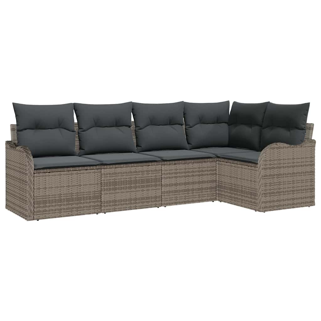 Set Divano da Giardino 5 pz Grigio polyrattan