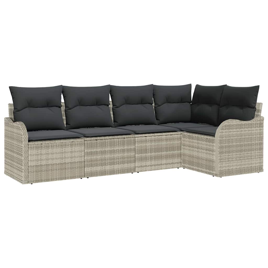 Set Divano da Giardino 5 pz Grigio chiaro polyrattan