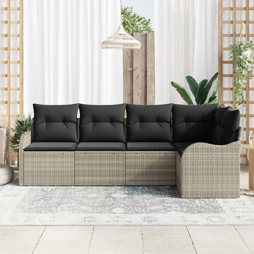 Set Divano da Giardino 5 pz Grigio chiaro polyrattan