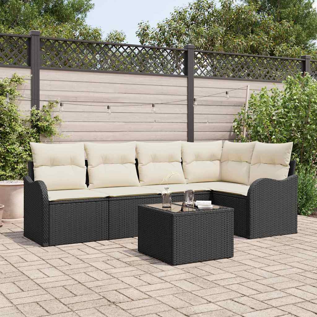Set Divano da Giardino 6 pz Nero polyrattan