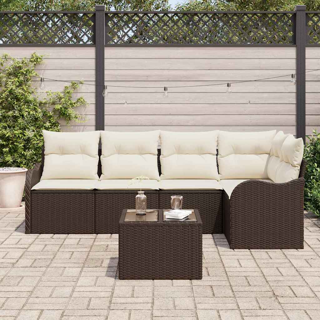 Set Divano da Giardino 6 pz Marrone polyrattan