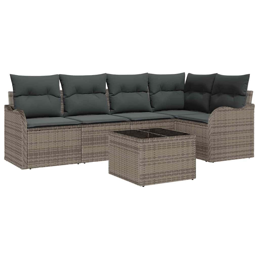 Set Divano da Giardino 6 pz Grigio polyrattan