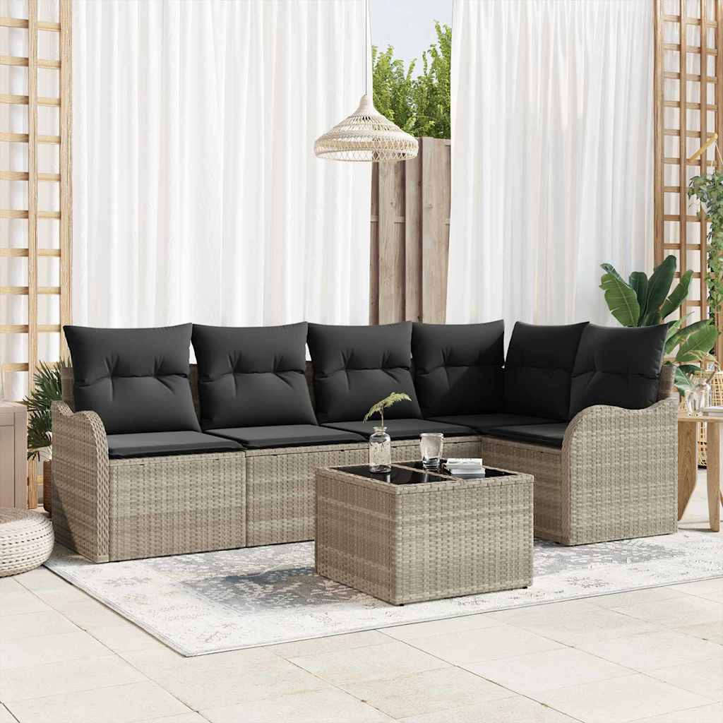 Set Divano da Giardino 6 pz Grigio chiaro polyrattan
