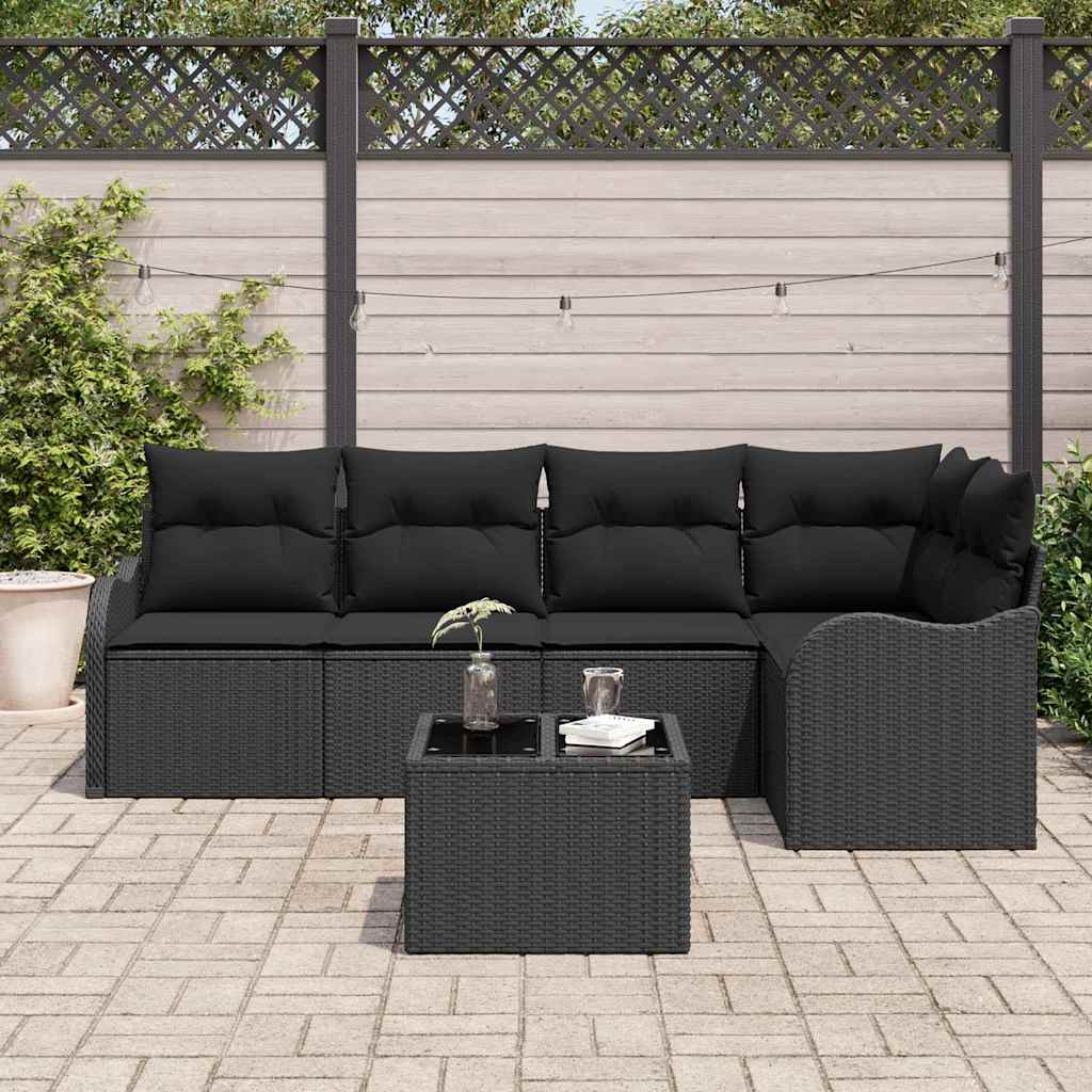 Set Divano da Giardino 6 pz Nero polyrattan